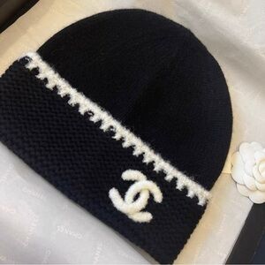 CHANEL Black and White Knit Hat
